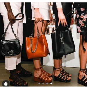 Rebecca Minkoff Megan Shoulder Bag Lobster Claw Clasp Buckle Black Leather Tote!